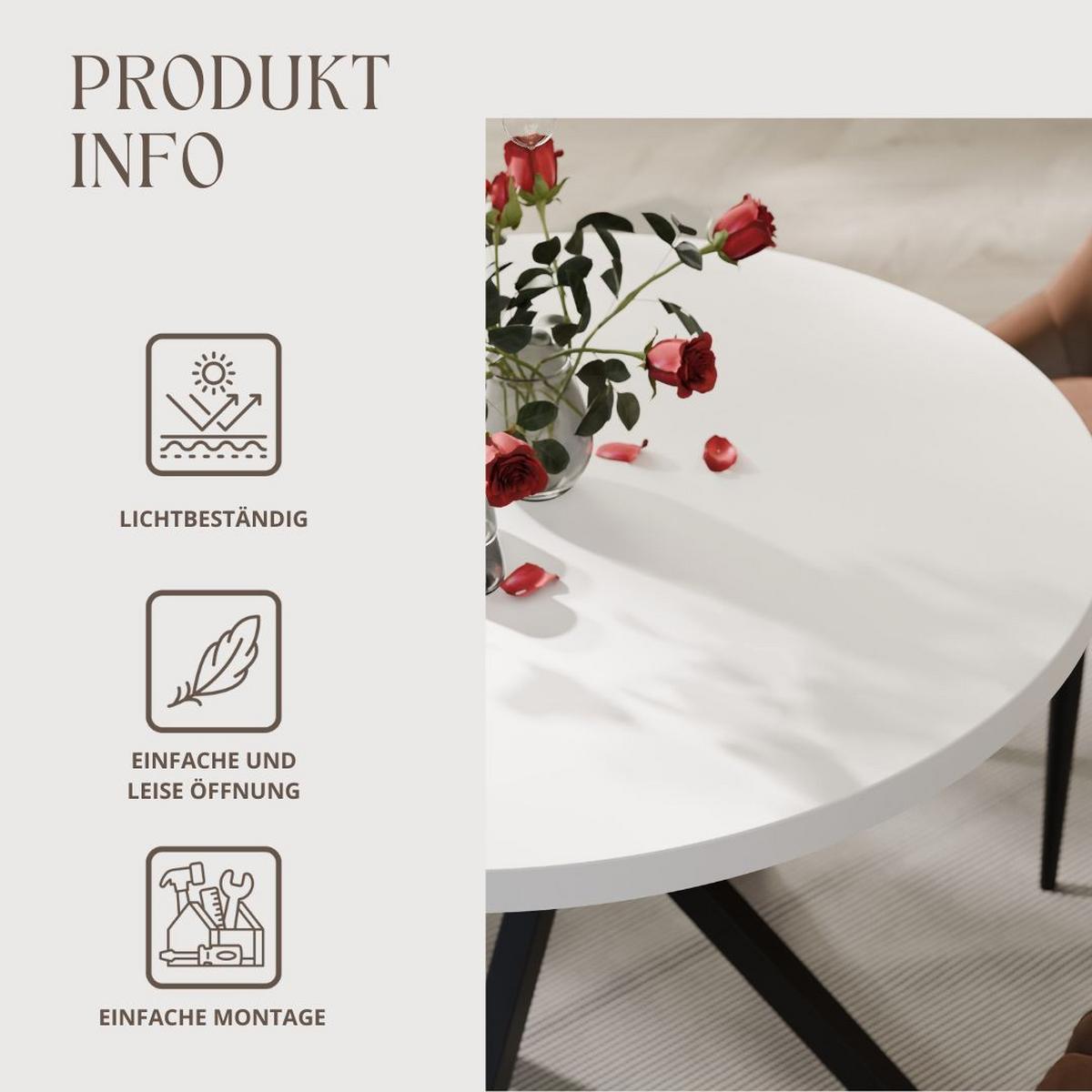 AUSZIEHTISCH MILTON 120-196/76 cm mit Metallgestell, Schwarz / Arktisweiß - Schwarz/Weiß, Holzwerkstoff/Metall (120/120/76cm) - Idohome