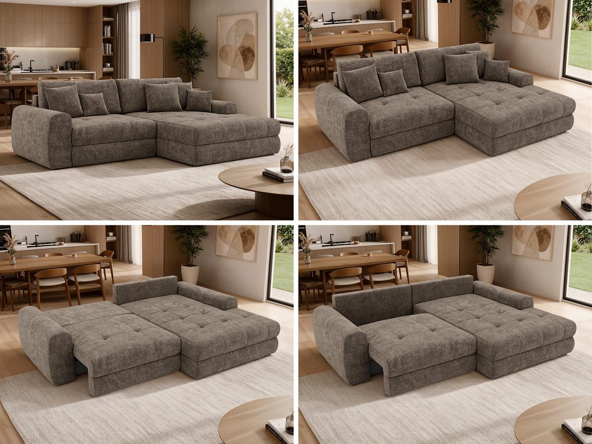 ECKSOFA ARELIA L - Braun Schenille grob gewebt - Links Seite - Schwarz/Braun, Kunststoff/Textil (292/205cm) - MKS