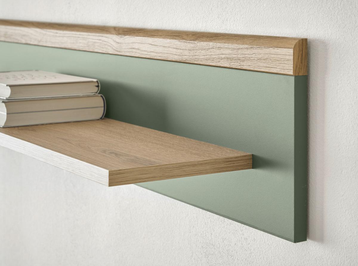 WANDBOARD Salbei, Evoke Eiche, Wandregal 107 cm skandinavisches Design - Eichefarben/Salbeigrün, Holzwerkstoff (107/20/19cm) - Furn.Design