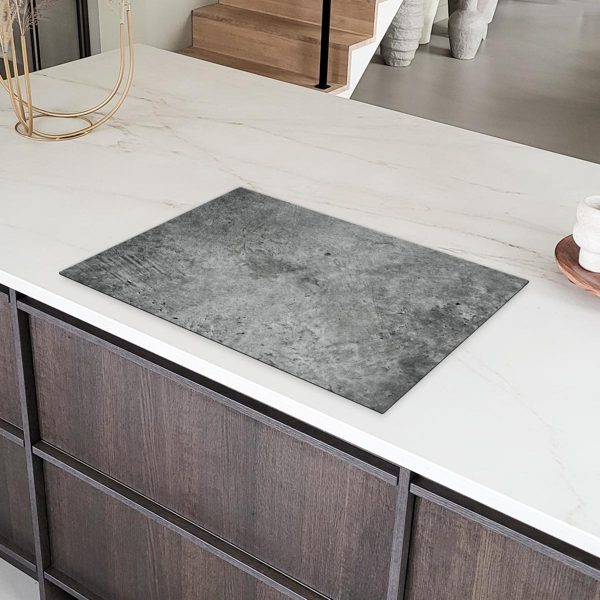HERDABDECKPLATTE Beton - Schiefer - Grau -Betonstruktur Induktionsmatte 81x52 cm - Grau, Kunststoff (81/52/0.2cm) - MuchoWow