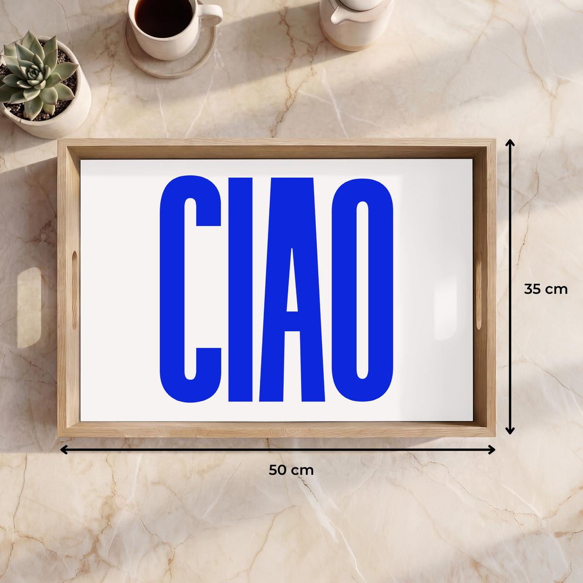 TABLETT Ciao - Großbuchstaben - Blau - Minimalistisch 50x35 cm - Blau, Holz (50/5/5cm) - OnlyWow