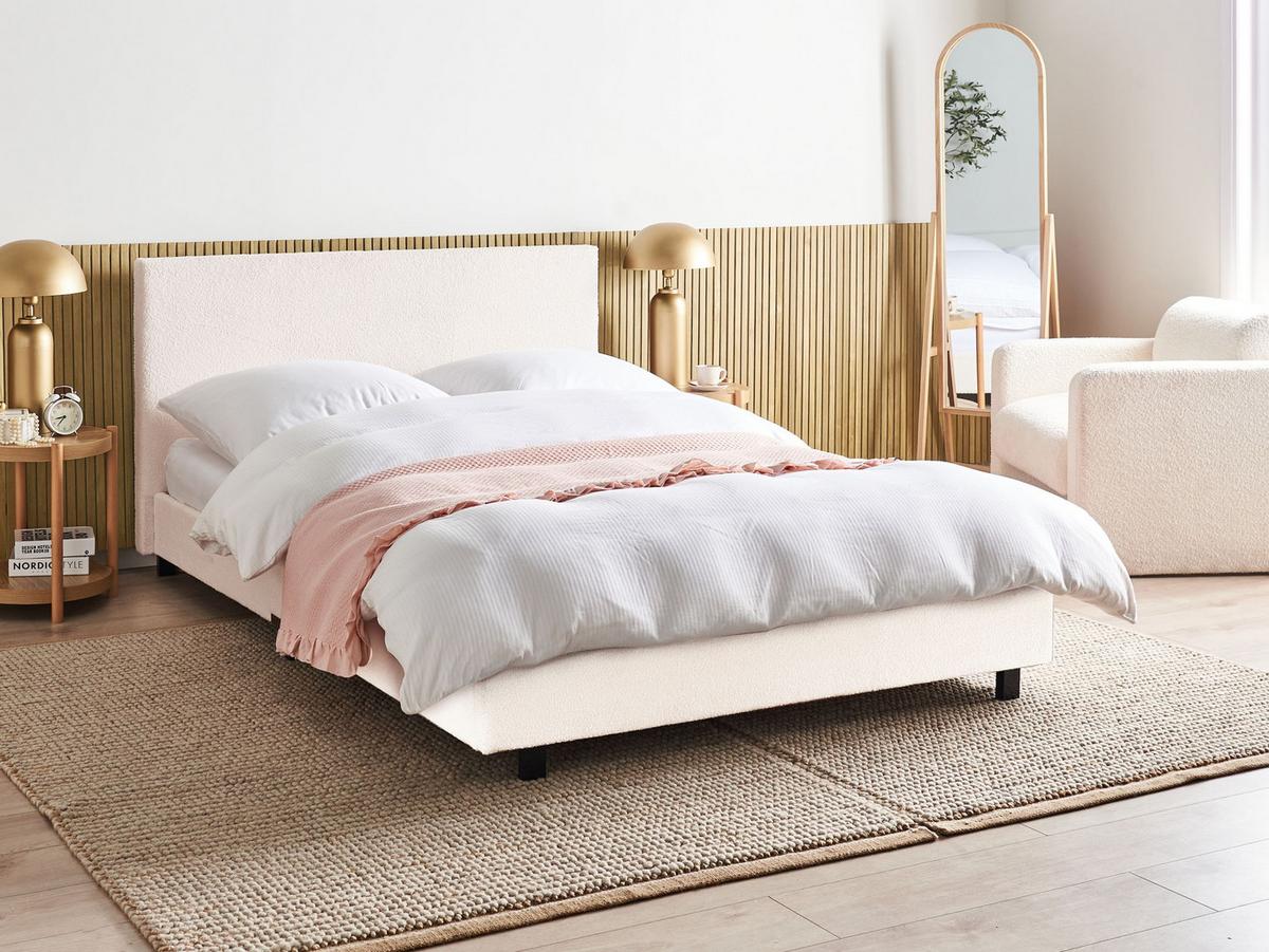 BETT mit Lattenrost 140/200 cm Bouclé Cremeweiß Albi - Creme, Textil (140/200cm) - Beliani