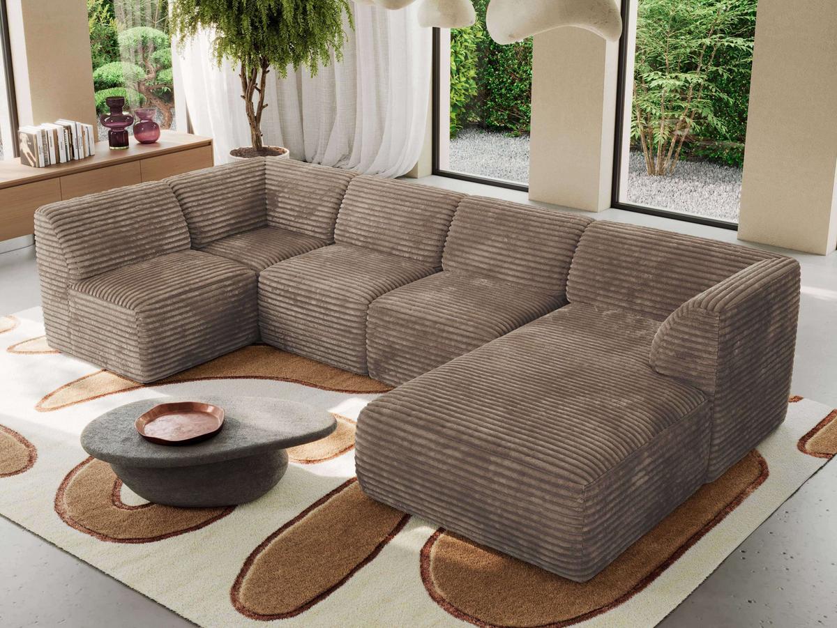 WOHNLANDSCHAFT MODARO U 6M - Braun Cord - Rechts - Schwarz/Braun, Textil (345/78/180cm) - MKS