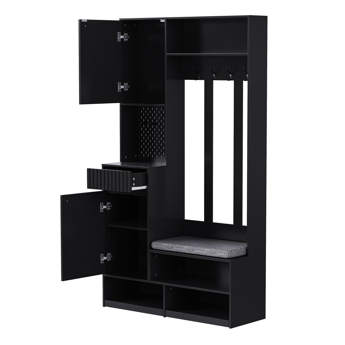 GARDEROBEN-SET 100 cm in Schwarz 6-in-1 Flurgarderobe - Schwarz, Holzwerkstoff (100/180/35cm) - Urban Meuble