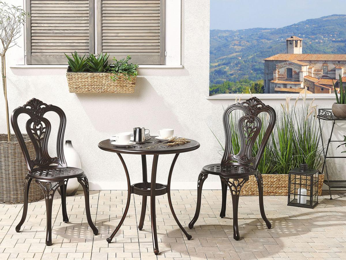GARTENSTUHL 2er-Set Aluminium dunkelbraun Bovino - Dunkelbraun, Metall (43/90/53cm) - Beliani