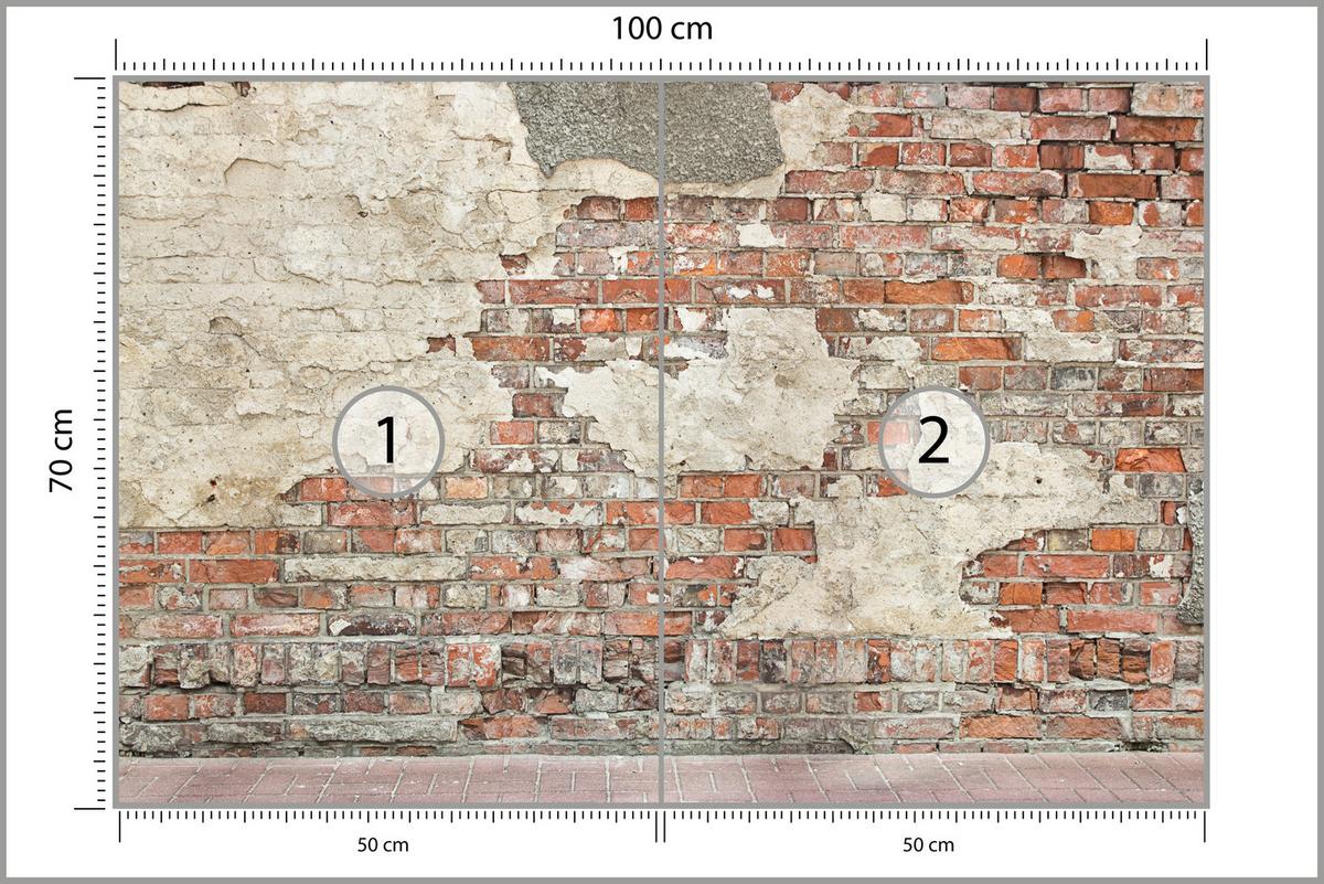 FOTOTAPETE für Wohnzimmer Alte Ziegelwand Rustikal 100x70 - Beige/Rot, Papier (100/70cm) - Muralo