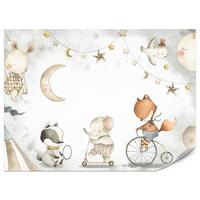 FOTOTAPETE für Kinderzimmer Zirkus Tiere Elefant Fuchs Monde Sterne 100x70 - Gelb/Beige, Papier (100/70cm) - Muralo