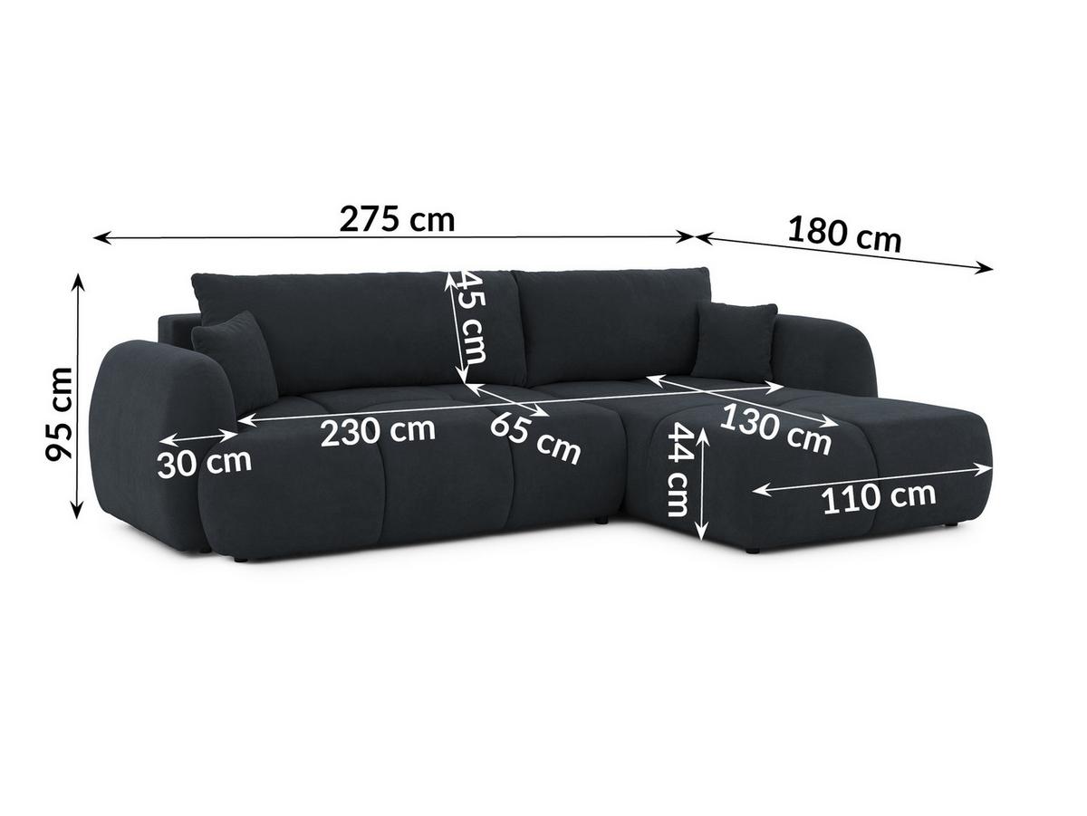 ECKSOFA Loretto aus natürlichem Schwarz Webstoff mit Schlaffunktion, Bettkasten und tiefen Steppungen in Bubble-Optik - Schwarz, Holz/Kunststoff (275/180cm) - S-Style