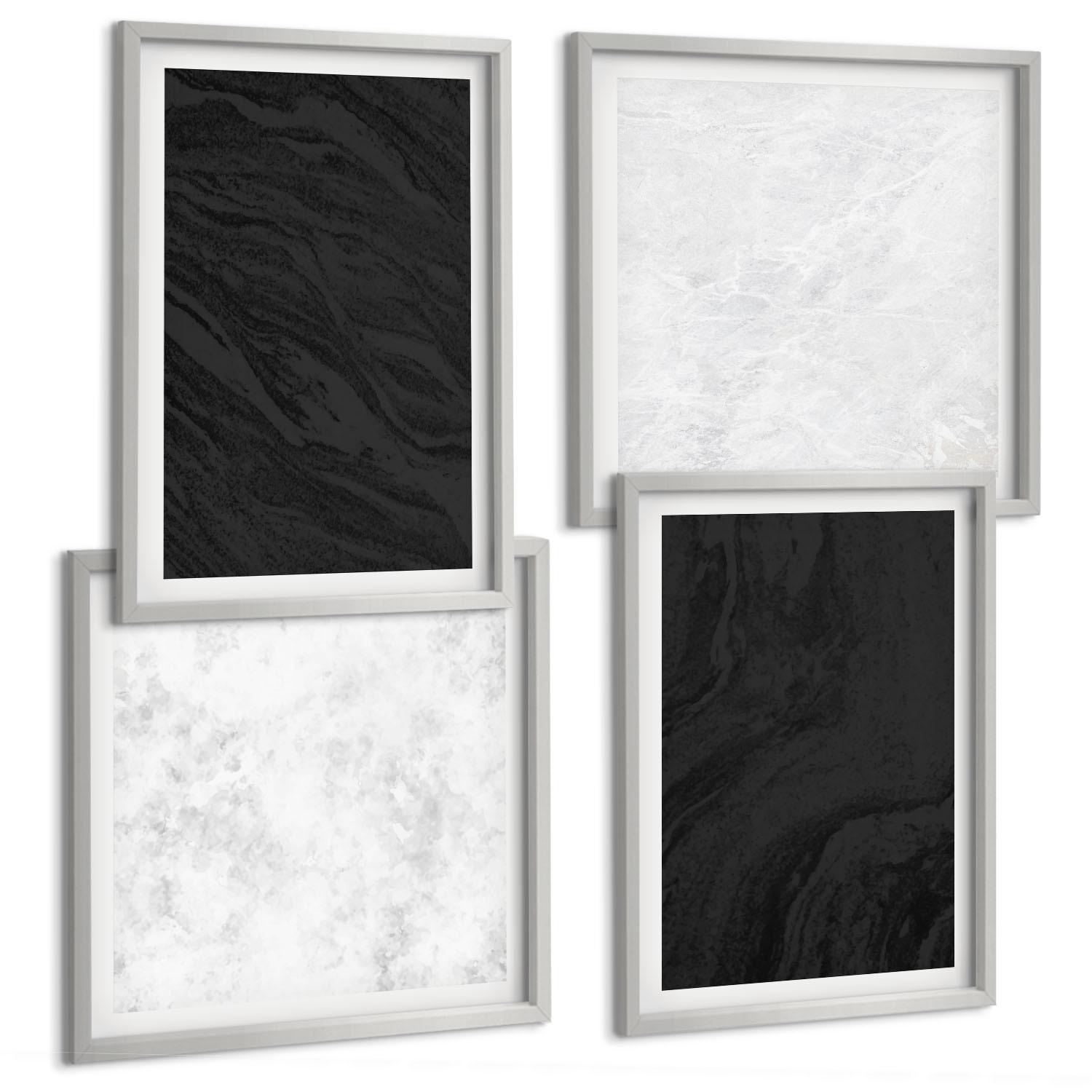 BILDER SET 4er Set - 50x50 cm & 40x60 cm Silberner Rahmen - Dunkles Licht, glamouröse Marmor - Silberfarben, Kunststoff (50/50cm) - TULUP