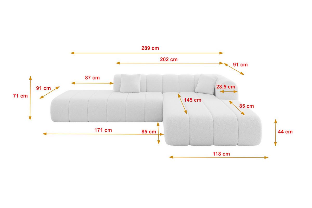 ECKSOFA Ottomane Rechts BILA-L 289x176x71 Weiß Bouclé - Schwarz/Weiß, Holzwerkstoff/Kunststoff (289/176cm) - ALTDECOR