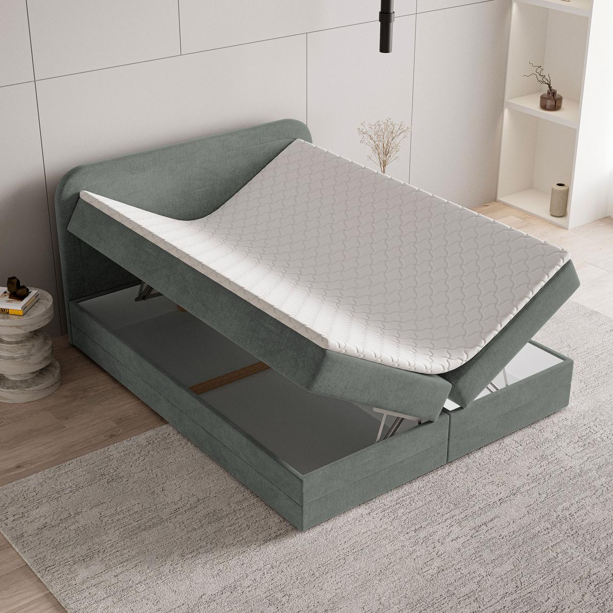 BOXBETT ARMEL 140x200 cm mit Matratze und Topper - Grau - Grau, Holz (140/200cm) - MASSENO