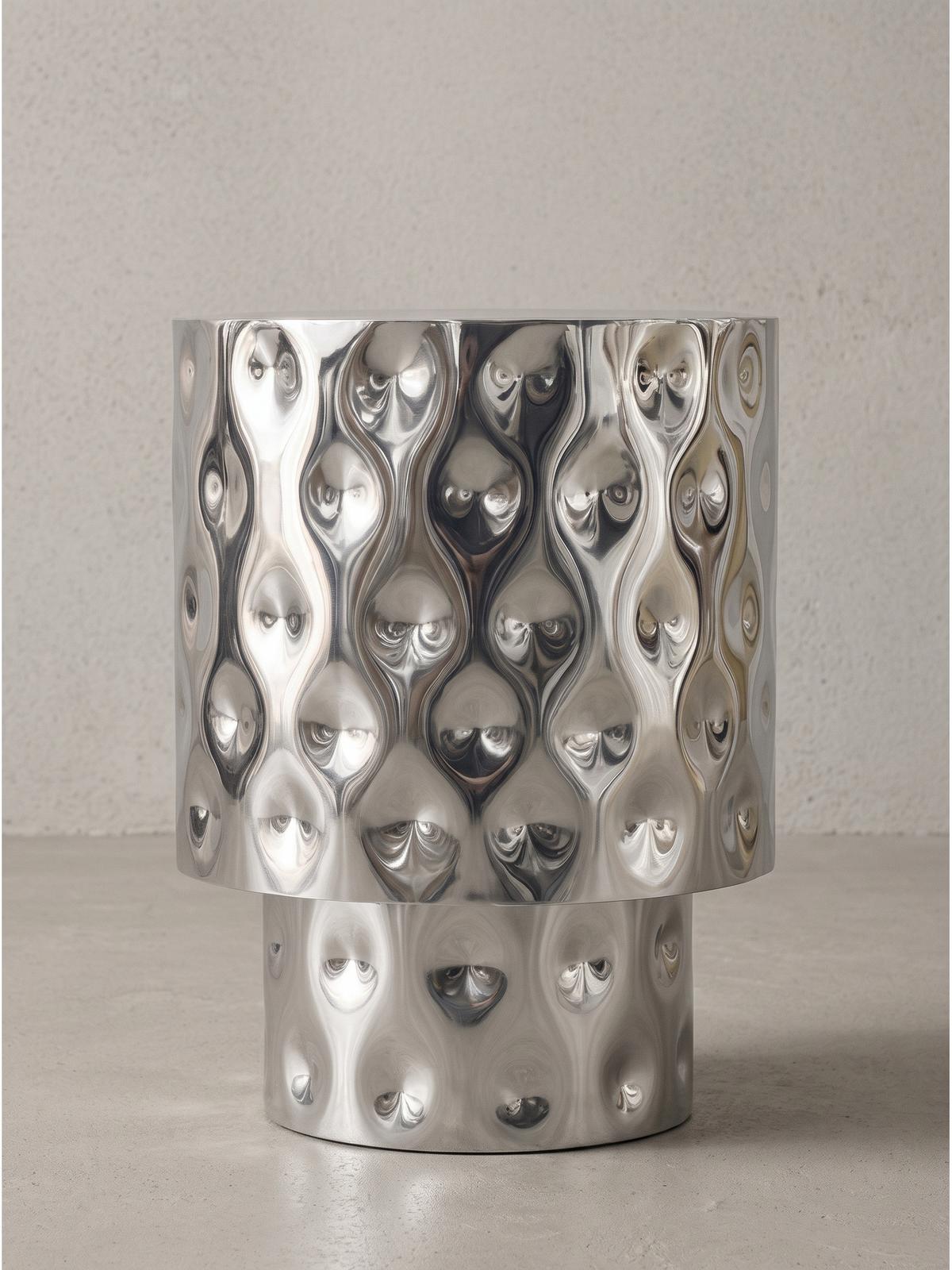 BEISTELLTISCH MAYENNE, Aluminium, handgefertigt, Silber, Ø 36 x 50 cm - Silberfarben, Metall (36/36/50cm) - KADIMA DESIGN