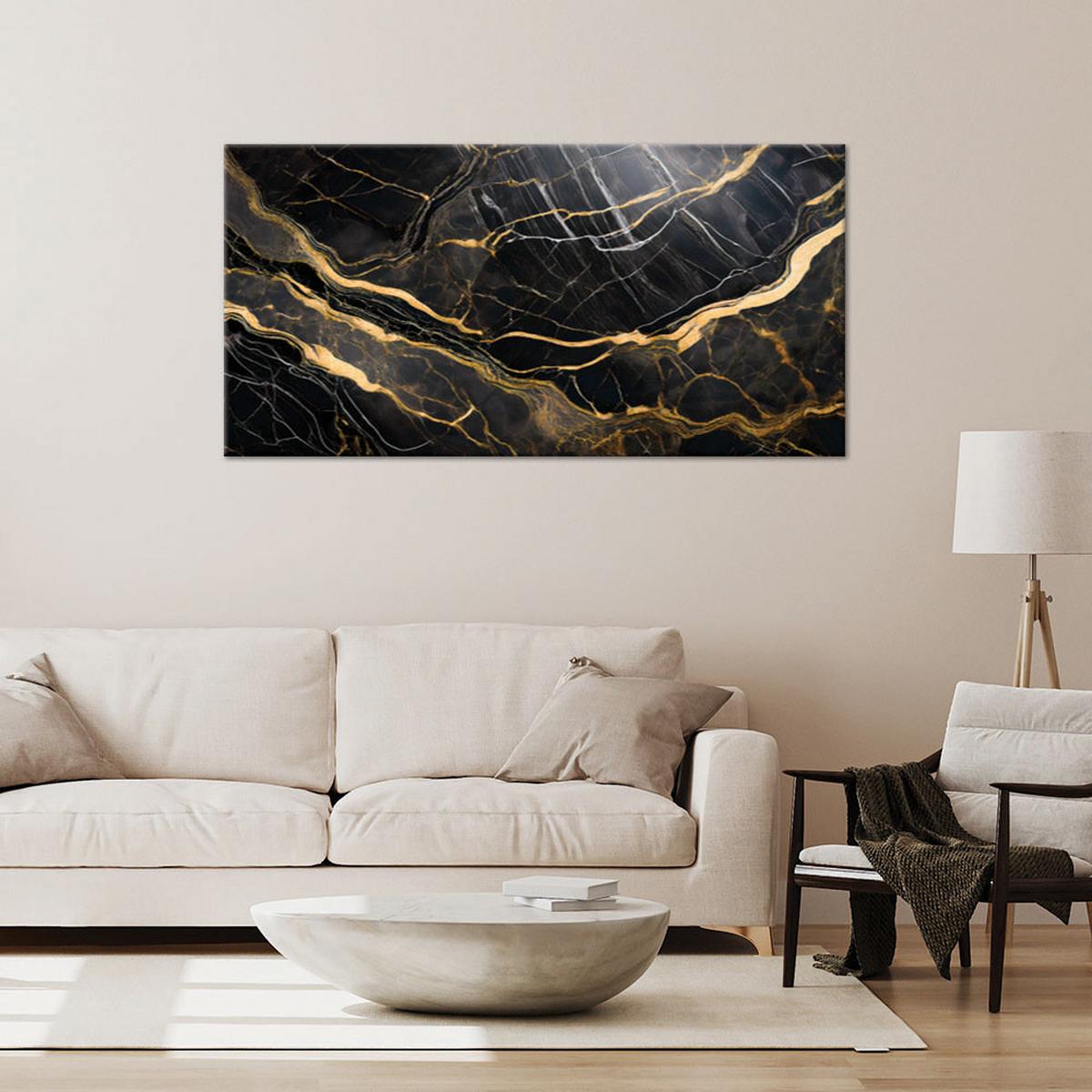 WANDBILD schwarz weißer marmor mit gold - Schwarz, Textil (120/60cm) - Feeby
