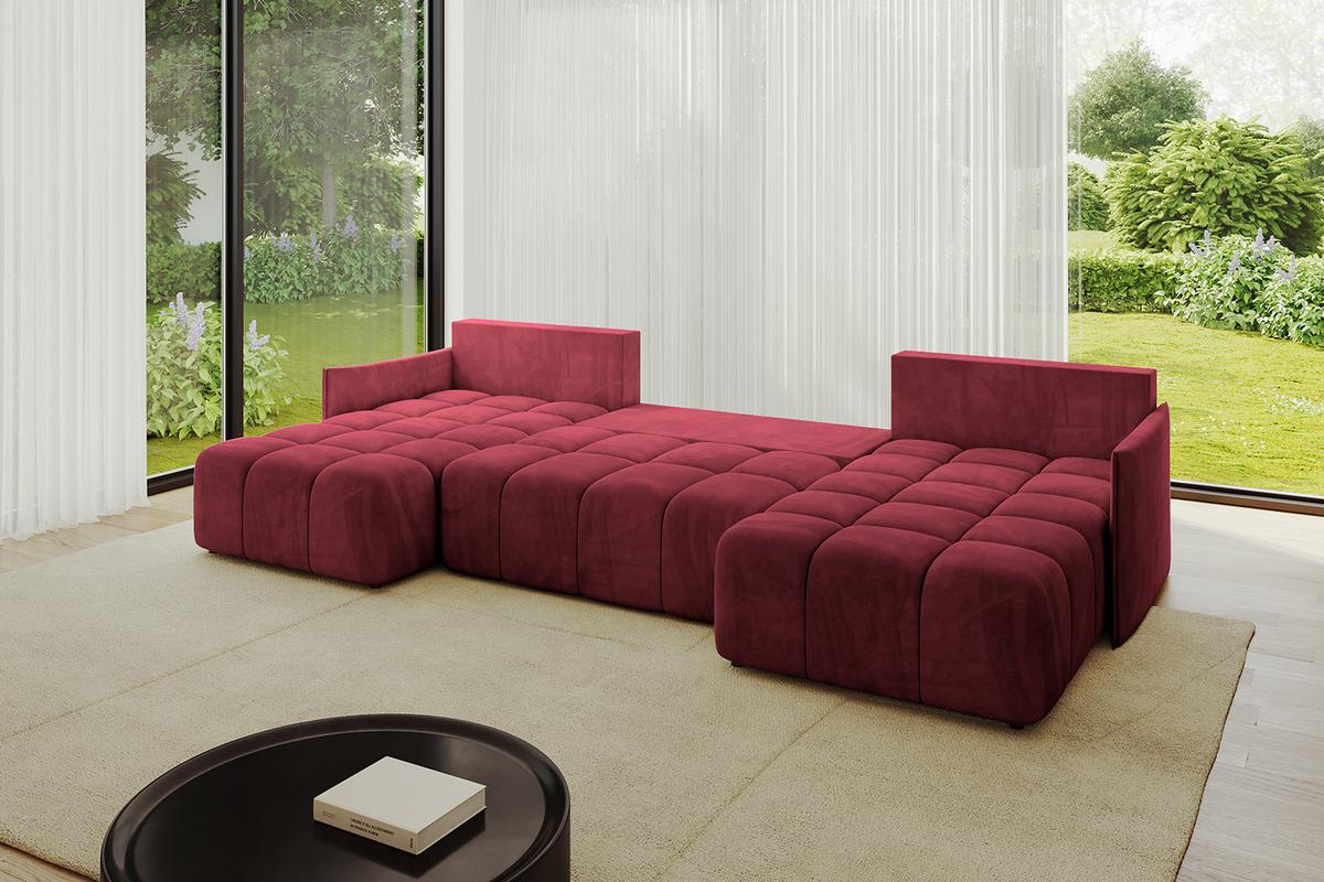 WOHNLANDSCHAFT LONLI-U 355x189x68 Bordeaux Velours - Bordeaux, Holzwerkstoff/Kunststoff (355/68/189cm) - ALTDECOR