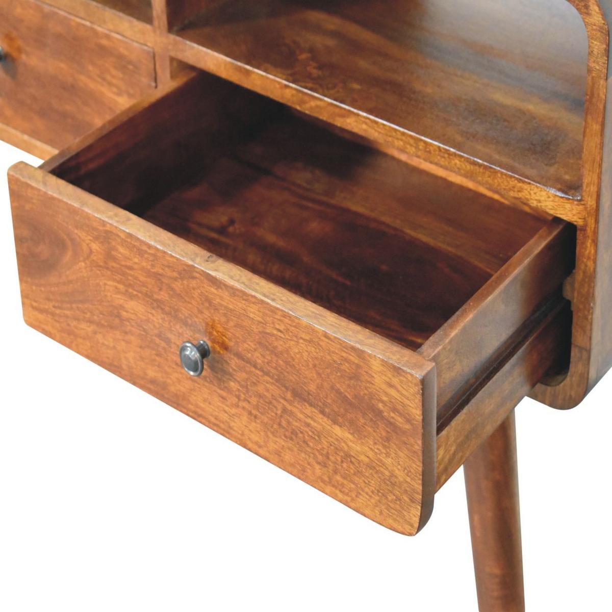 KONSOLE Dreifach Geschwungen Kastanie, 3 Schubladen und 3 Offene Fächer, Dunkelbraun - Dunkelbraun/Messingfarben, Holz/Metall (40/130/95cm) - Artisan Furniture