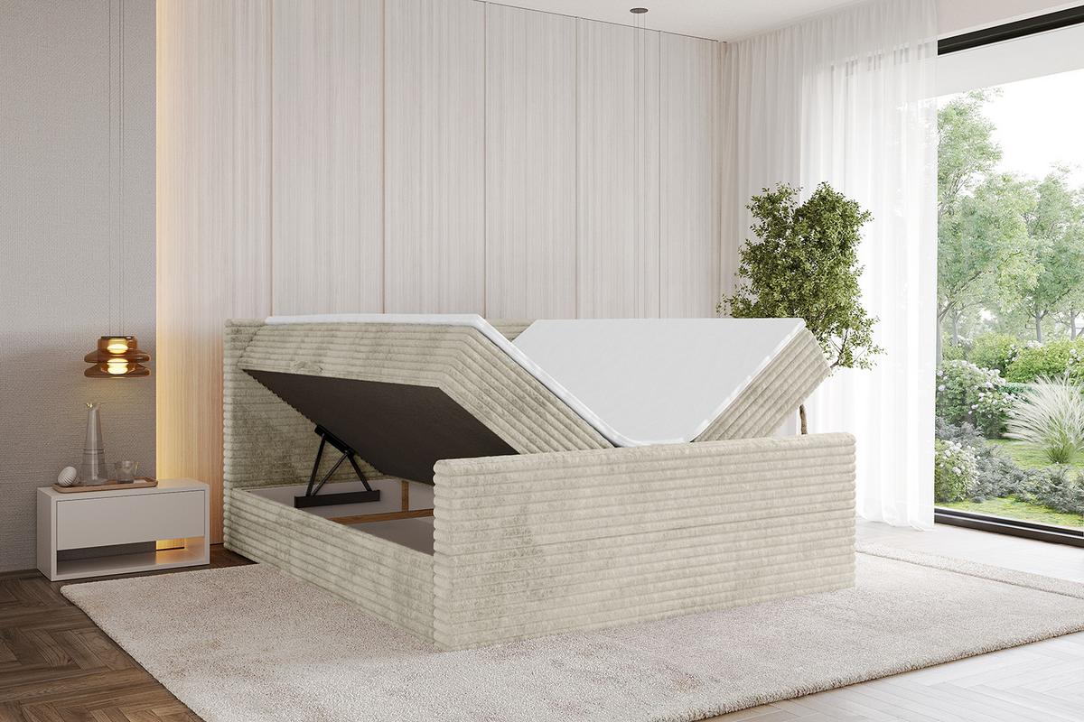 BOXBETT mit Matratze H3 und Lattenrost - TOLO-Z-v1 - 120x200 Cord - Creme - Champagner, Holzwerkstoff (120/200cm)