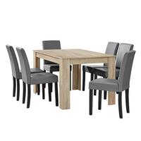 TISCHGRUPPE Forssa - Hellgrau/Naturfarben, Holz/Holzwerkstoff (140/77/90cm) - [en.casa]
