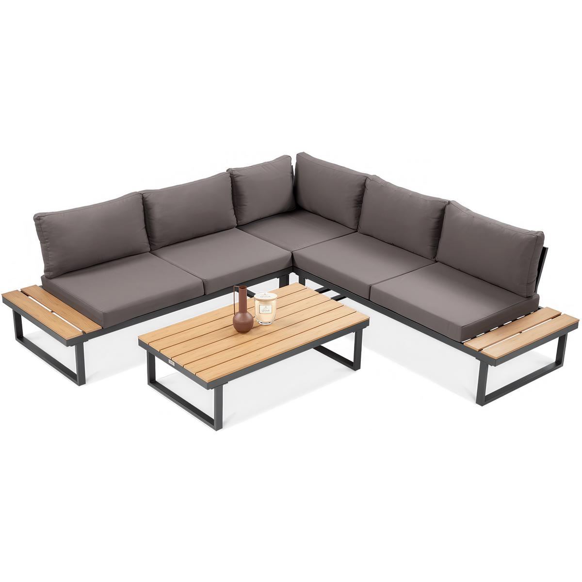 GARTENSET Madison mit Ecksofa und Kaffeetisch, Modulares Set, Metallbeine, Dunkelgrau - Dunkelgrau, Metall - Beautysofa