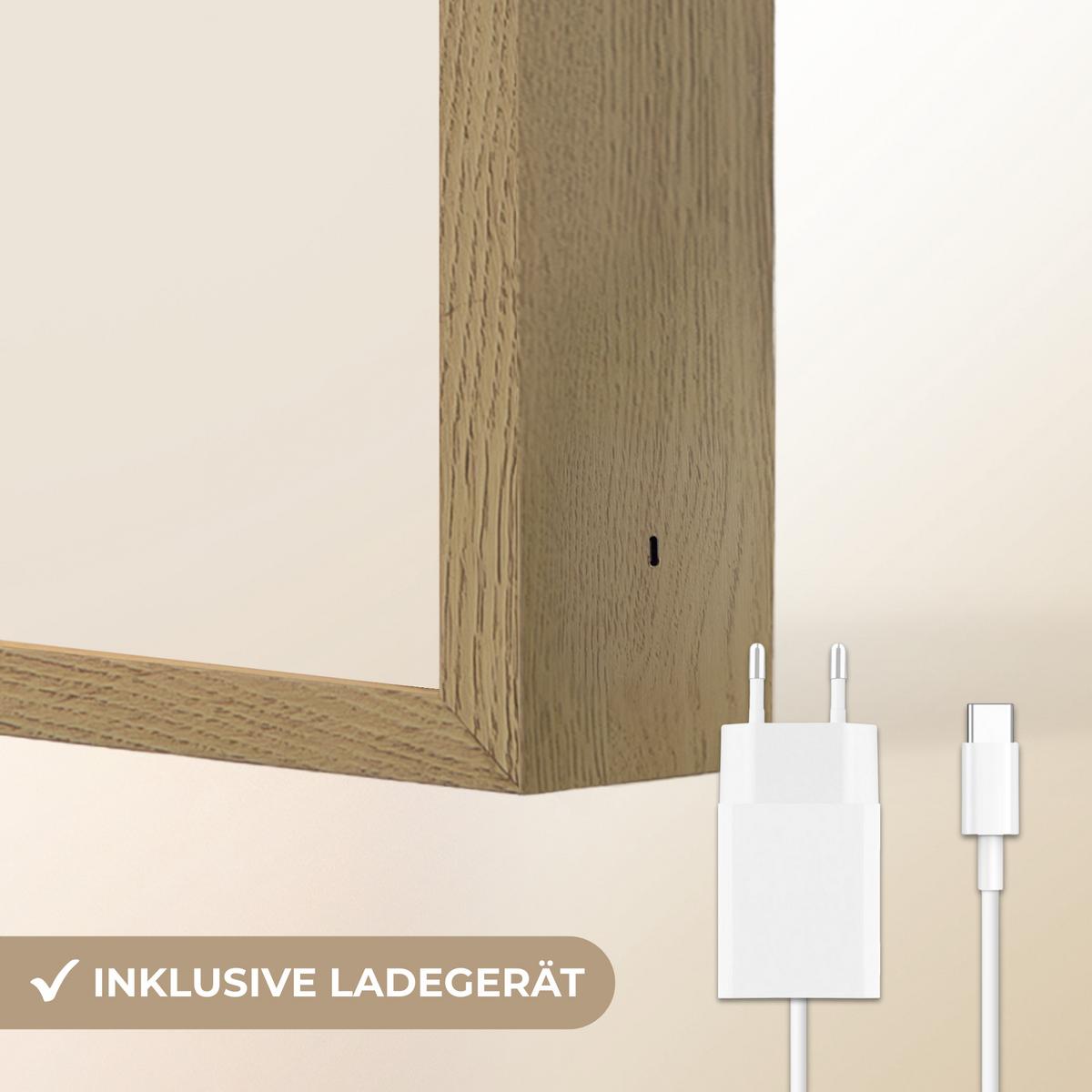 WANDLEUCHTE MIT AKKU Abstraktes Design - Schwarzer Kreis - Farbflecken 70x100 cm - Creme, Holzwerkstoff (70/100/8cm) - OnlyWow