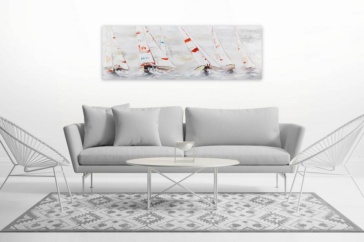 ACRYLBILD HANDGEMALT 150/50 cm - Weiß, Holz/Textil (150/50cm) - KUNSTLOFT