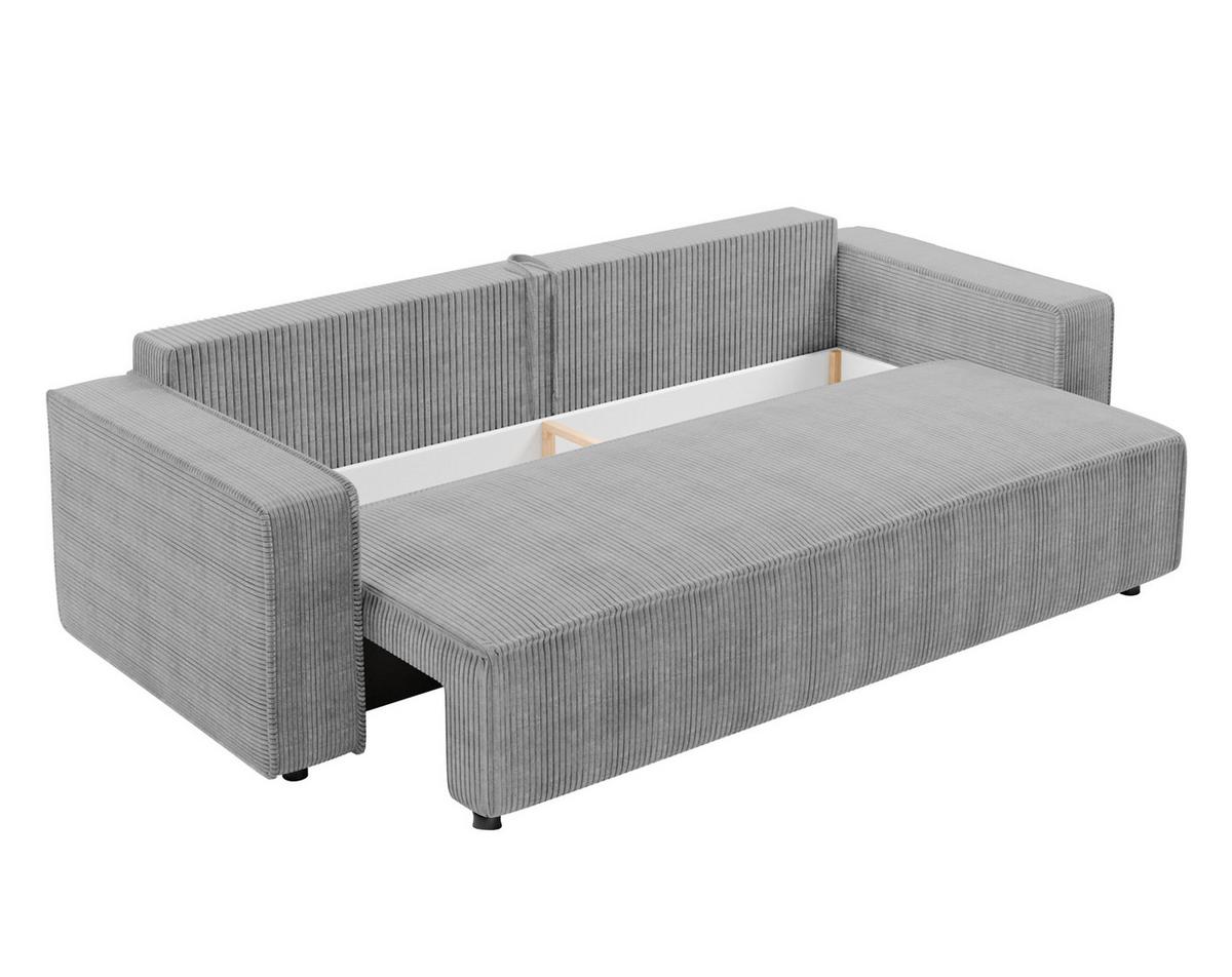 BIGSOFA Aydin Sofa Hellgrau 238/94/85 cm Cord mit Schlaffunktion Bettkasten - Hellgrau/Schwarz, Kunststoff/Textil (238/85/94cm) - AX Living