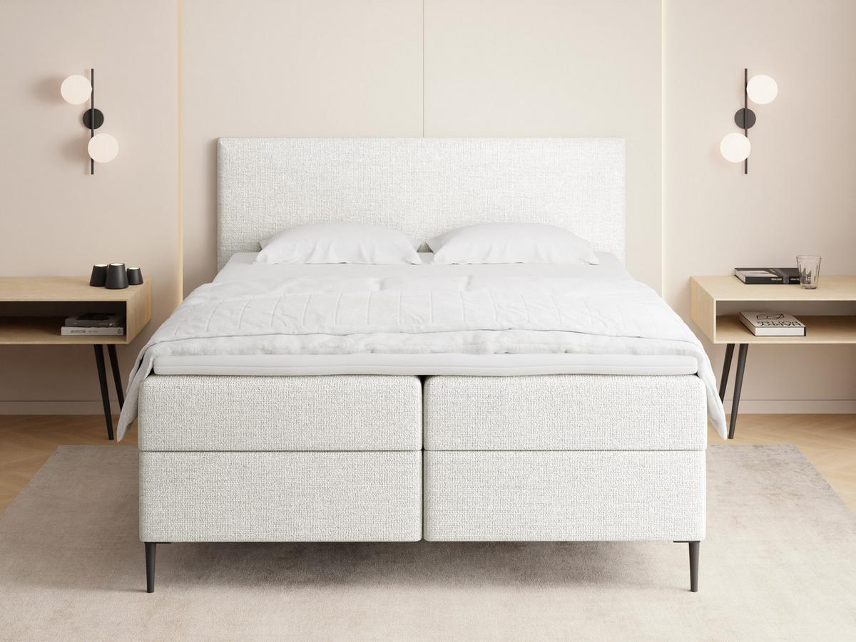 BOXBETT Alba Rise mit Bettkasten, Weiß Chenille 180x200 cm – inkl. H4 Taschenfederkern Matratze & Foam Topper - Schwarz/Weiß, Holz/Textil (180/200cm) - WFL GROUP