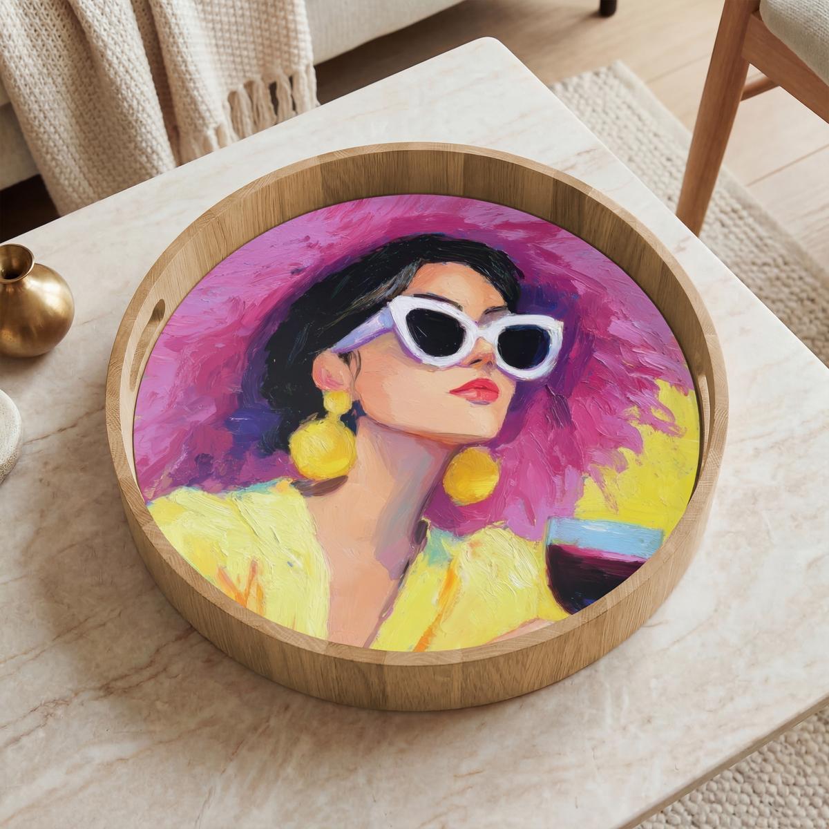 TABLETT Frau - Hut - Lila - Wein 40x40 cm - Gelb, Holz (40/5/5cm) - OnlyWow
