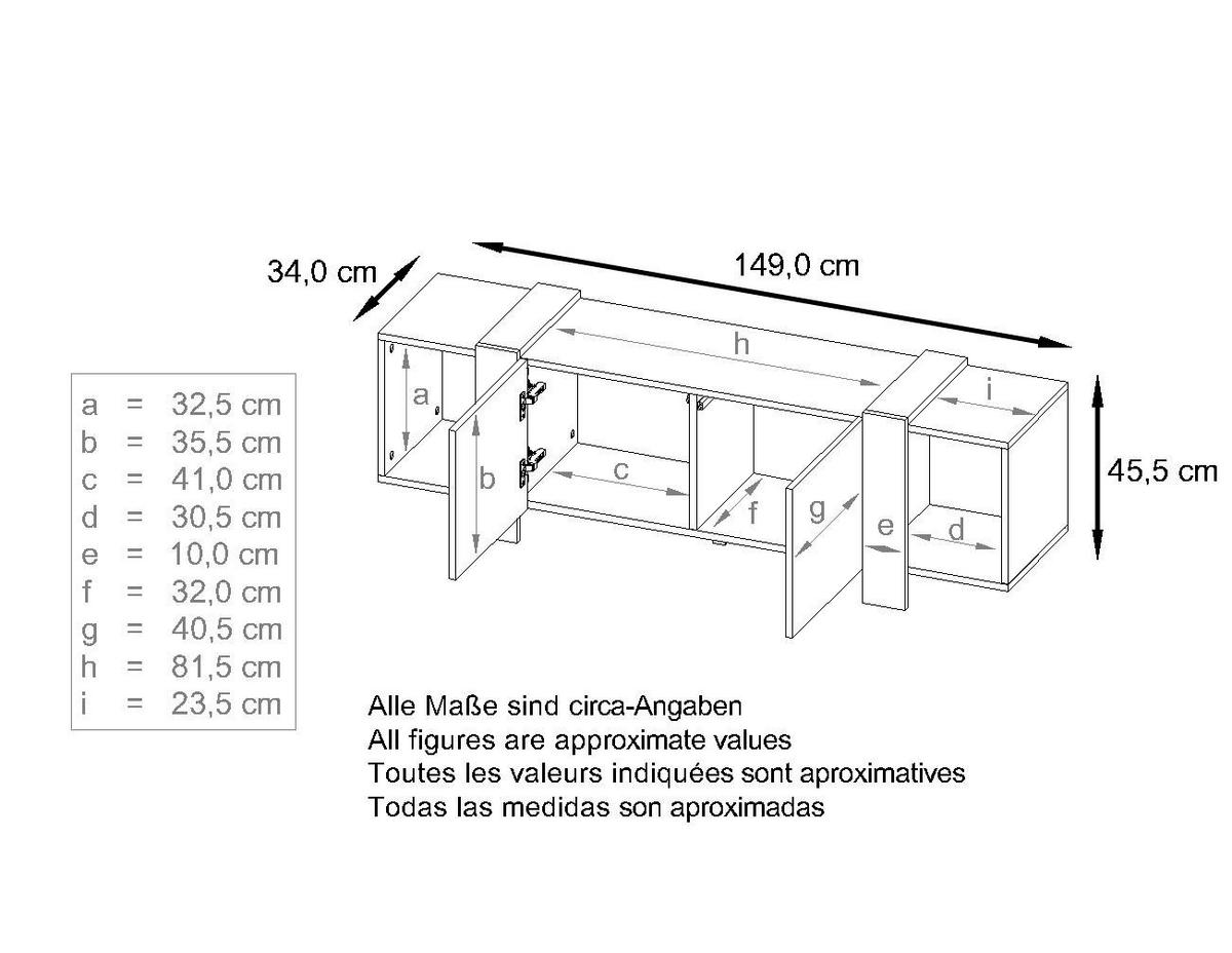 LOWBOARD Ida Blenden in Eiche Ribbeck - Alteiche, Holzwerkstoff (149/45.5/34cm) - Vladon