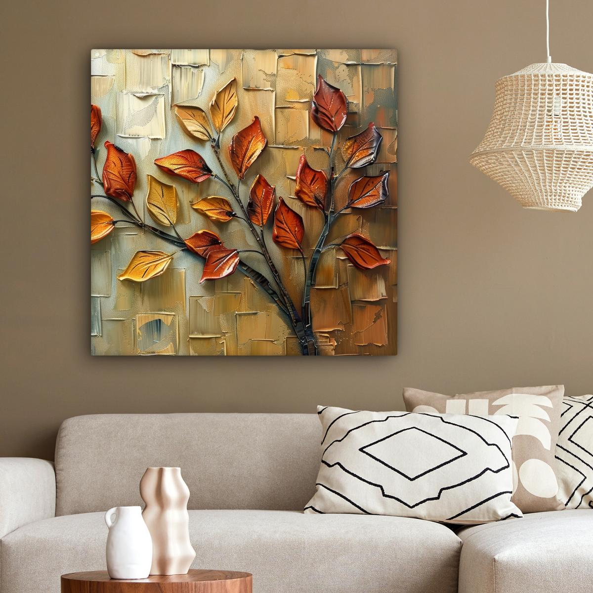 LEINWANDBILD Baum - Abstrakt - Natur - Kunst Deko Groß 90x90 cm - Goldfarben, Textil (90/90cm) - MuchoWow