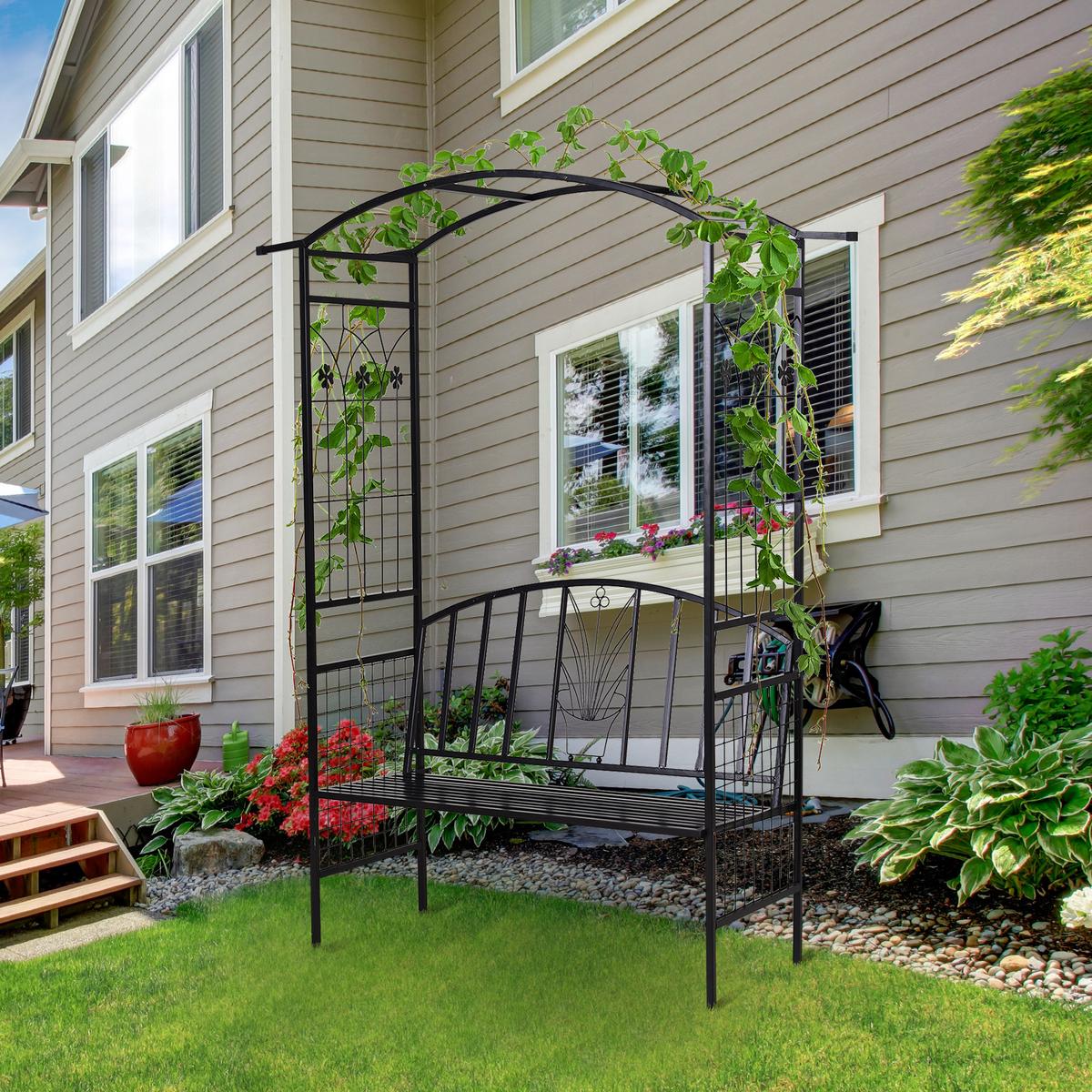SITZBANK, Bogendach, 154 x 60 x 205 cm, Metall, Schwarz - Schwarz, Metall (60/205/154cm) - Outsunny