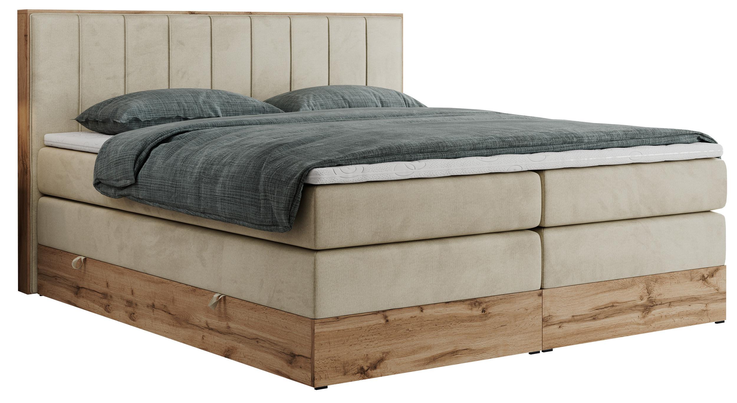 BOXSPRINGBETT BELLISSIMO KING 200/200 Beige Velvet - H3 - Beige, Holz/Textil (200/200cm) - MKS