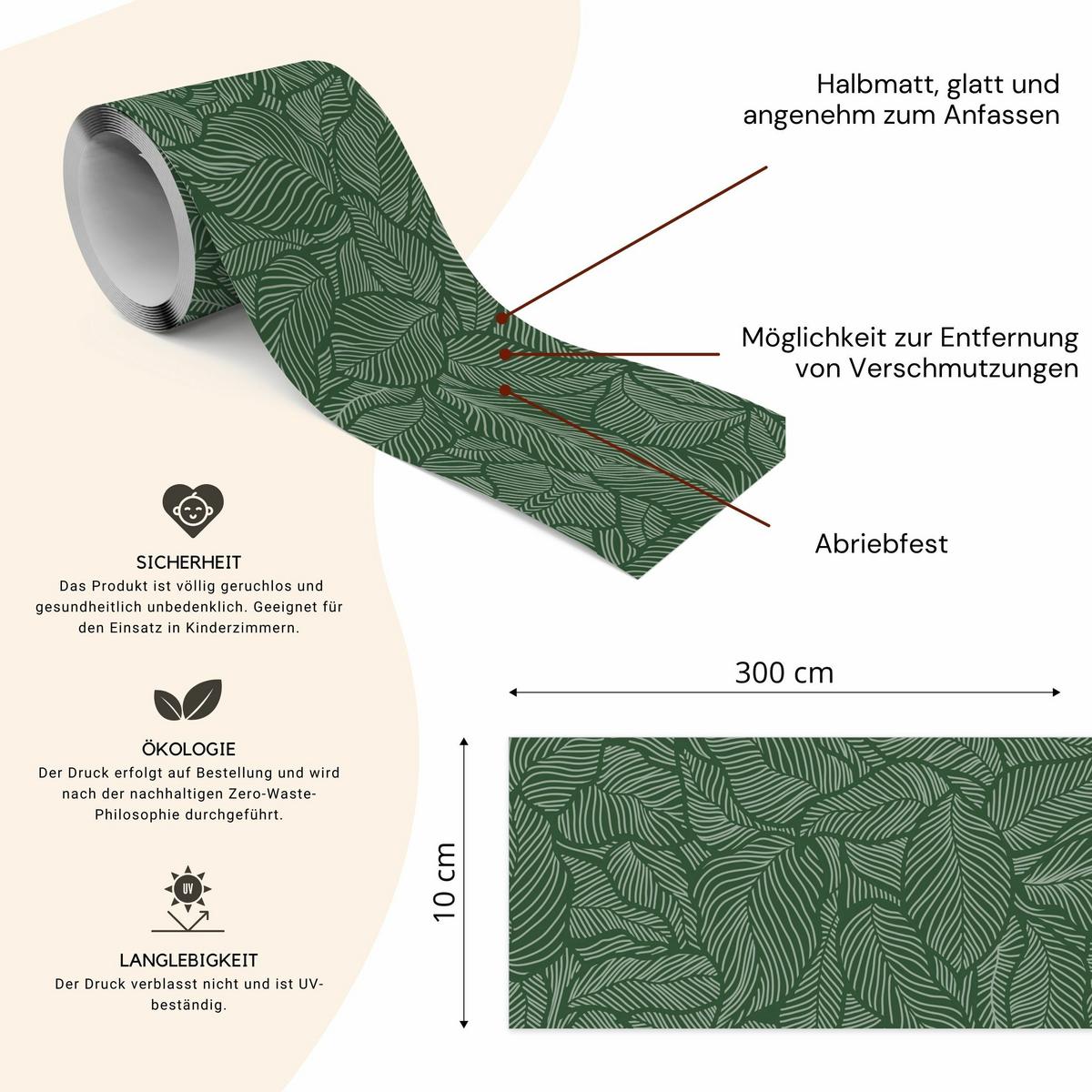 TAPETENBORDÜRE selbstklebend grüne BLÄTTER Pflanzen Natur - Grün, Papier (10/300/300cm) - Muralo