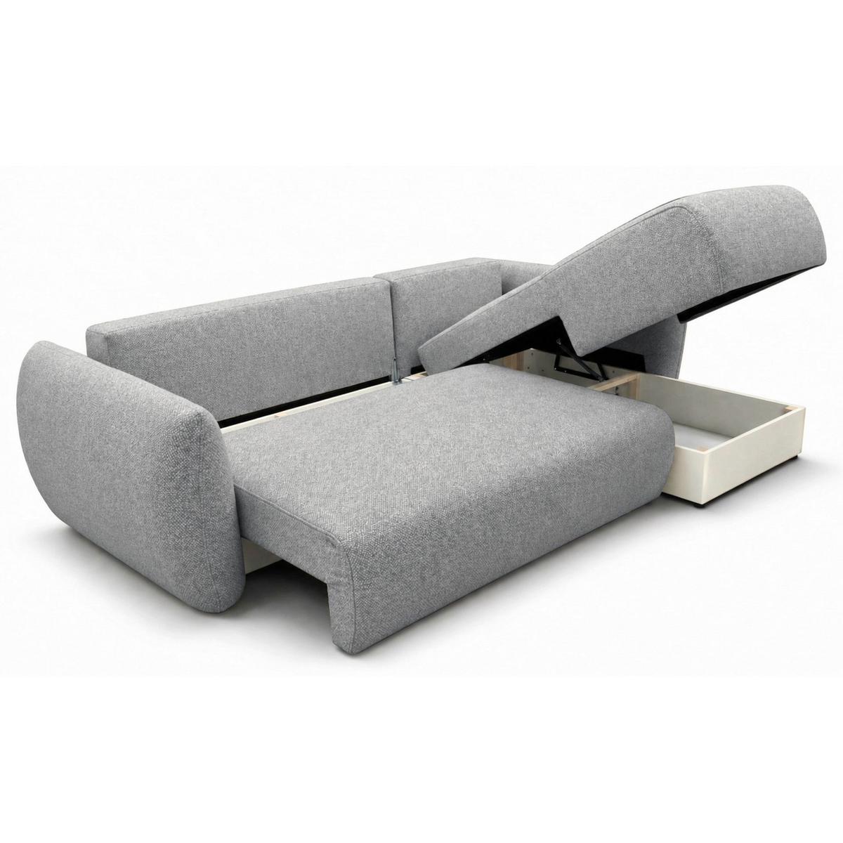 ECKSCHLAFSOFA Zordo GRAUER CHENILLE RECHTS MIT ZWEI BETTKÄSTEN - Grau, Kunststoff/Textil (170/256cm) - Selsey