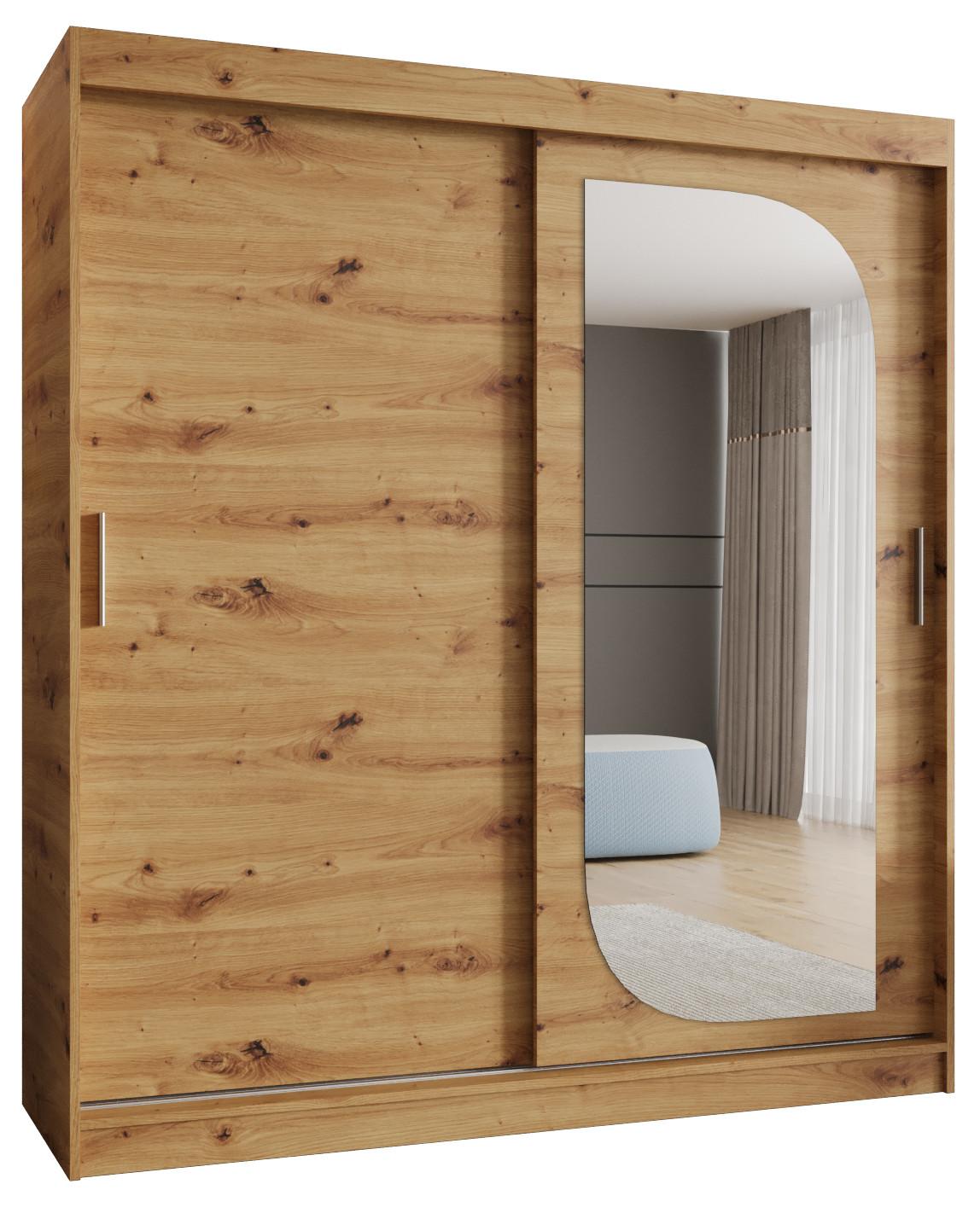 SCHIEBETÜRENSCHRANK mit Spiegel LUCY 200/180/62 2-türig - Silberfarben/Eiche Artisan, Holz (180/200/62cm) - MÖBEL KRYSPOL