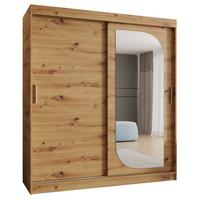 SCHIEBETÜRENSCHRANK mit Spiegel LUCY 200/180/62 2-türig - Silberfarben/Eiche Artisan, Holz (180/200/62cm) - MÖBEL KRYSPOL