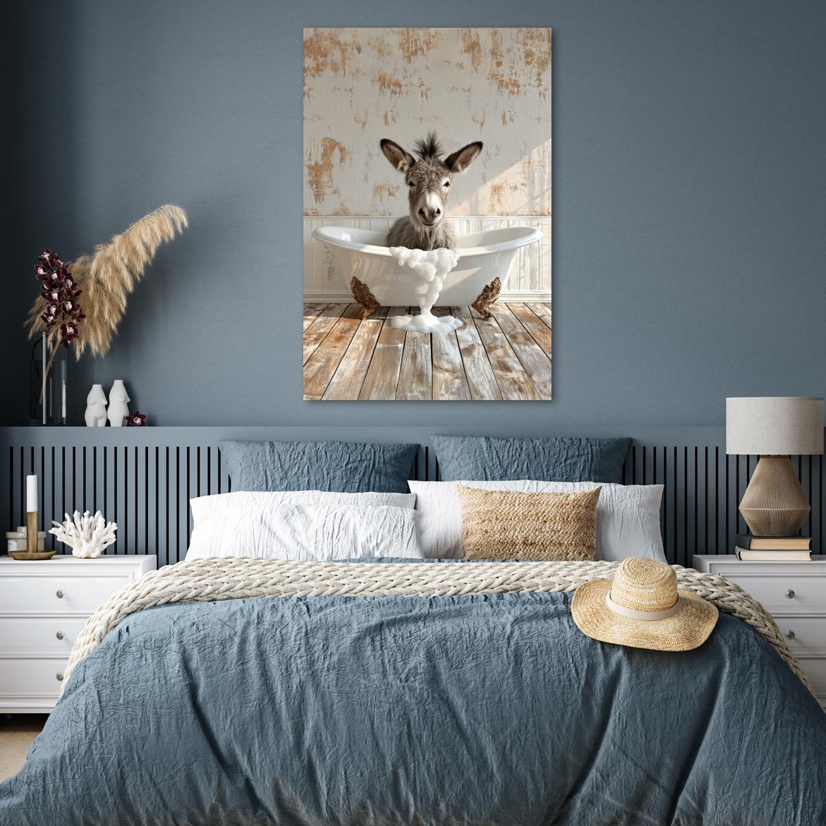 POSTER Esel - Tiere - Badewanne - Schaumstoff Wandbild Schlafzimmer 80x120 cm - Weiß, Papier (80/120/0.1cm) - MuchoWow
