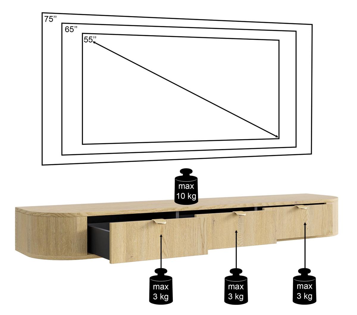 TV-HÄNGEBOARD Coru Slim mit 3 Schubladen 175 cm - Dunkelbraun, Holzwerkstoff/Metall (175.4/20/39.1cm) - Selsey