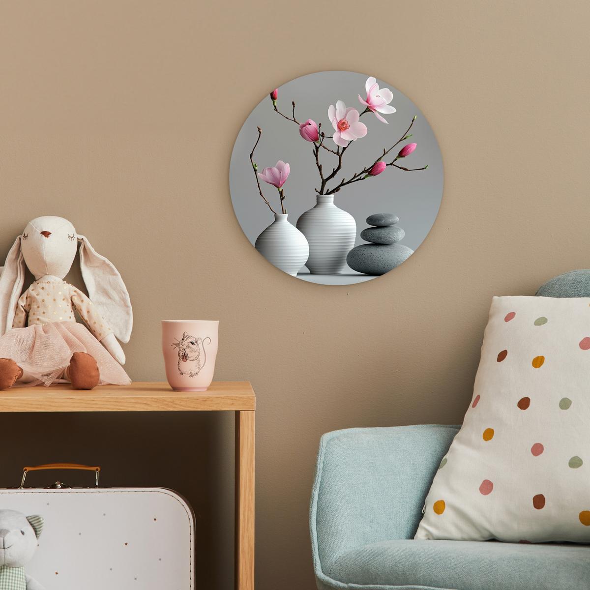 WANDBILD Magnolie - Blumen - Rosa - Zen-Steine Deko Wohnzimmer 30x30 cm - Hellgrau, Kunststoff (30/30cm) - MuchoWow