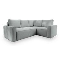 ECKSOFA ESTANO R-S Hellgrau Kordstoff mit Schlaffunktion - Hellgrau, Holz (230/158cm) - MASSENO