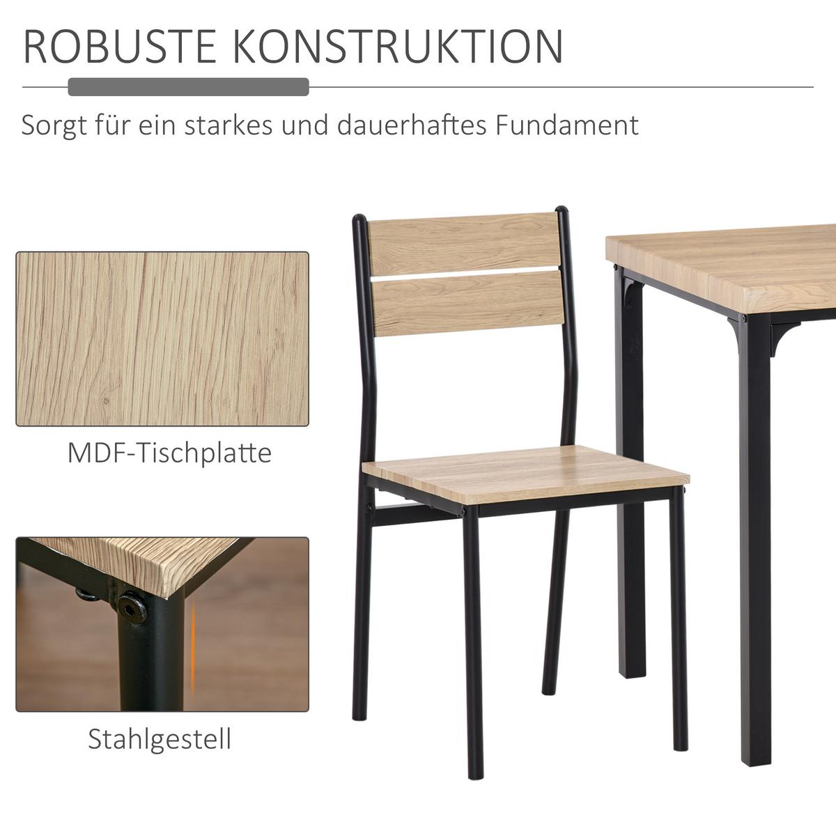 3-TEILIGE Essgruppe Küchentisch mit Metallgestell Esszimmergruppe Sitzgruppe - Naturfarben, Metall (60/76/60cm) - HOMCOM