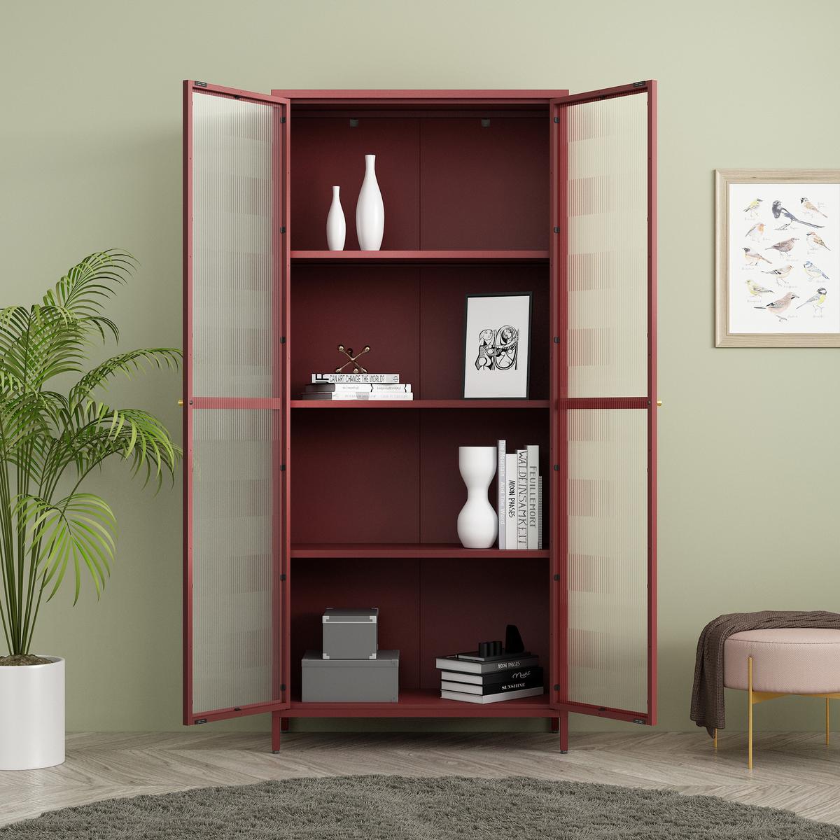 VITRINENSCHRANK Säkylä - Bordeaux, Glas/Metall (80/180/35cm) - [en.casa]