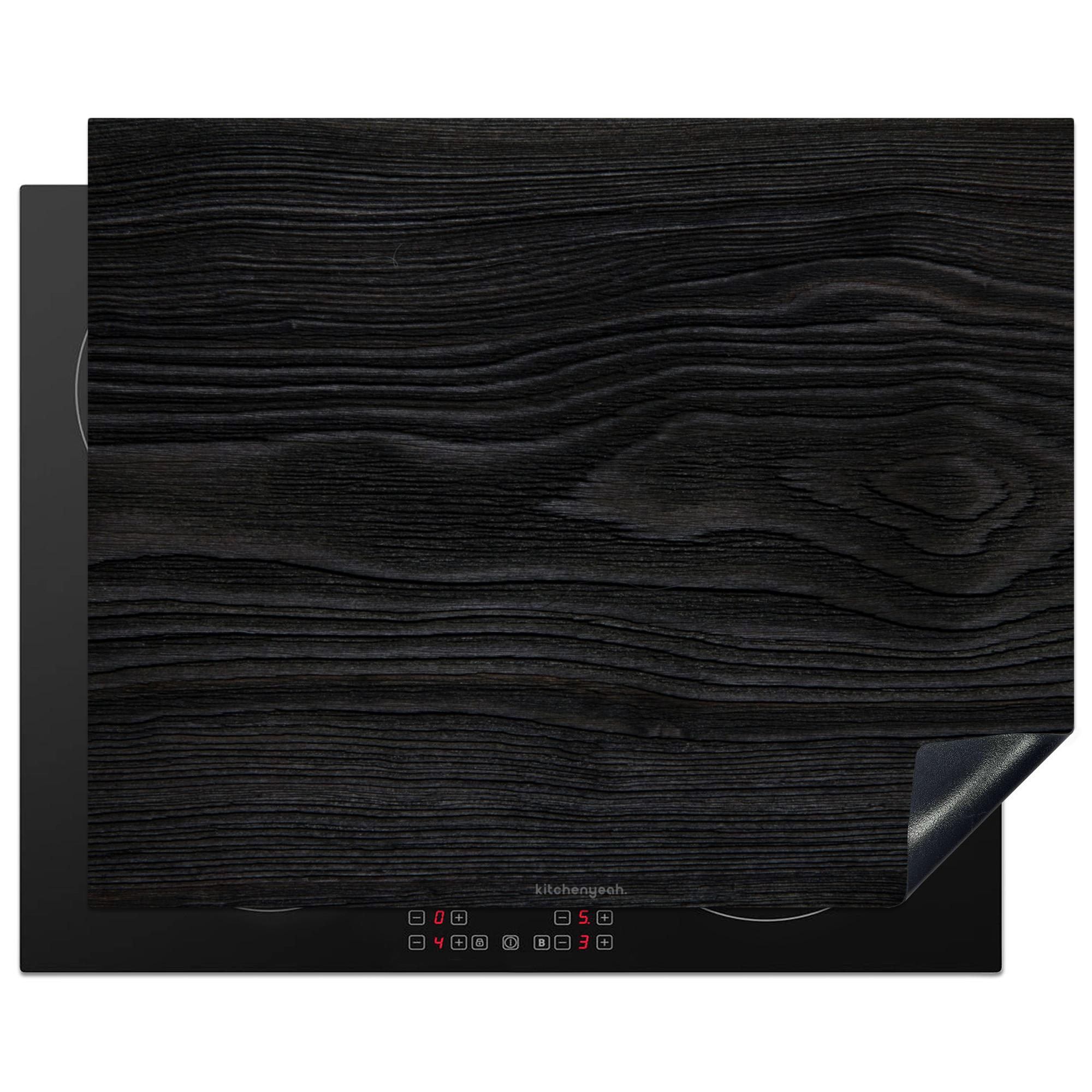 HERDABDECKPLATTE Schwarz - Holzoptik Herdabdeckung Induktionsfeld 65x52 cm - Schwarz, Kunststoff (65/52/0.2cm) - MuchoWow