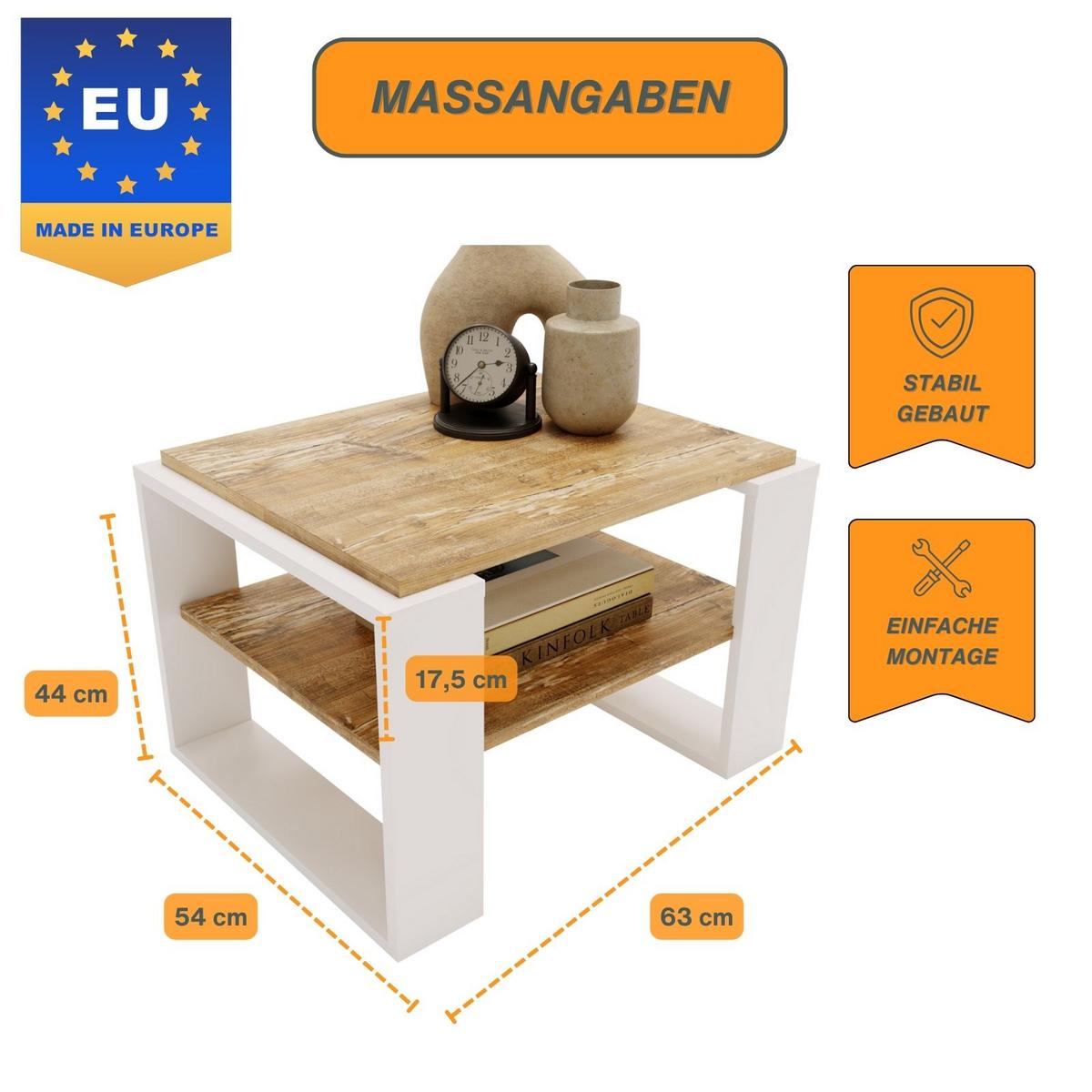 COUCHTISCH Kaja63 63/42/53,8 - Kiefer Milford/Weiß, Holzwerkstoff (54/63/42cm) - RAUMHIRSCH FURNITURE