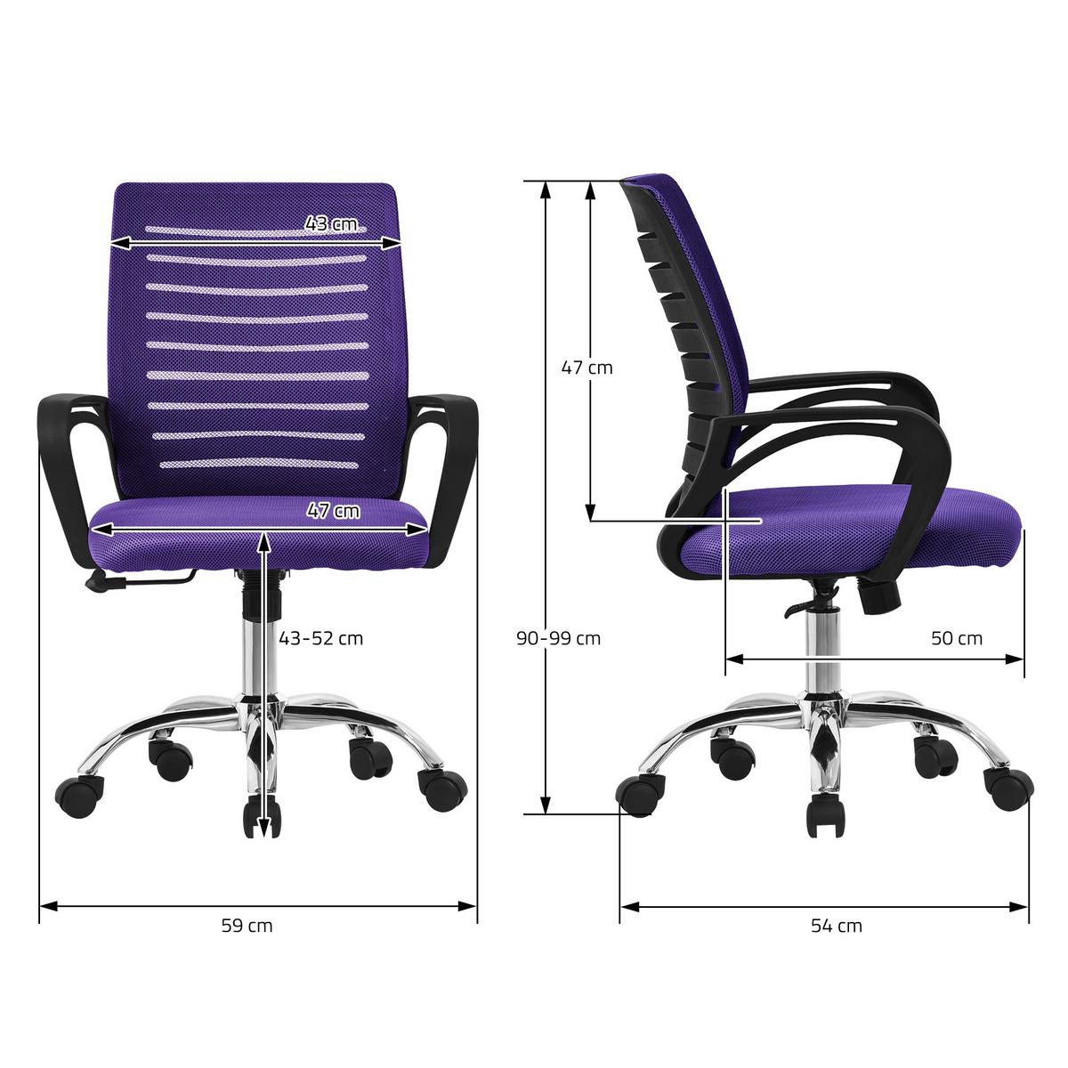 BÜROSTUHL Lila - Violett, Metall (54/99/59cm) - ML-DESIGN