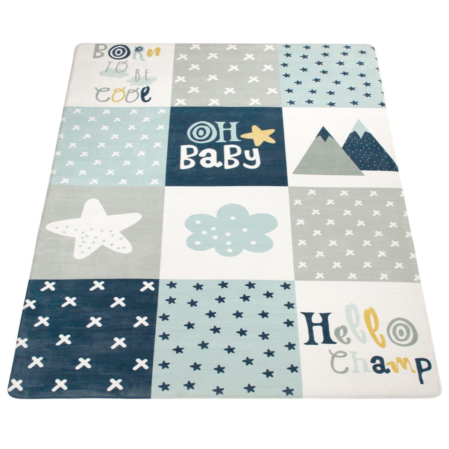 KINDERTEPPICH Waschbar, im Patchwork-Stil, Blau, 120 x 160 cm - Blau, Textil (120/160cm) - KADIMA DESIGN