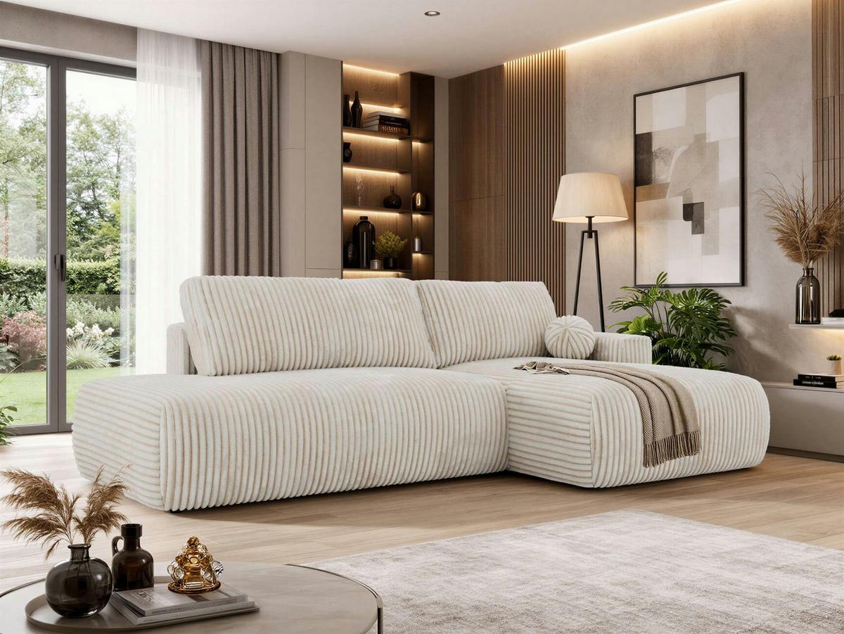 ECKSOFA TAREN L Beige Cord - Rechts - Beige/Schwarz, Kunststoff/Textil (292/170cm) - MKS