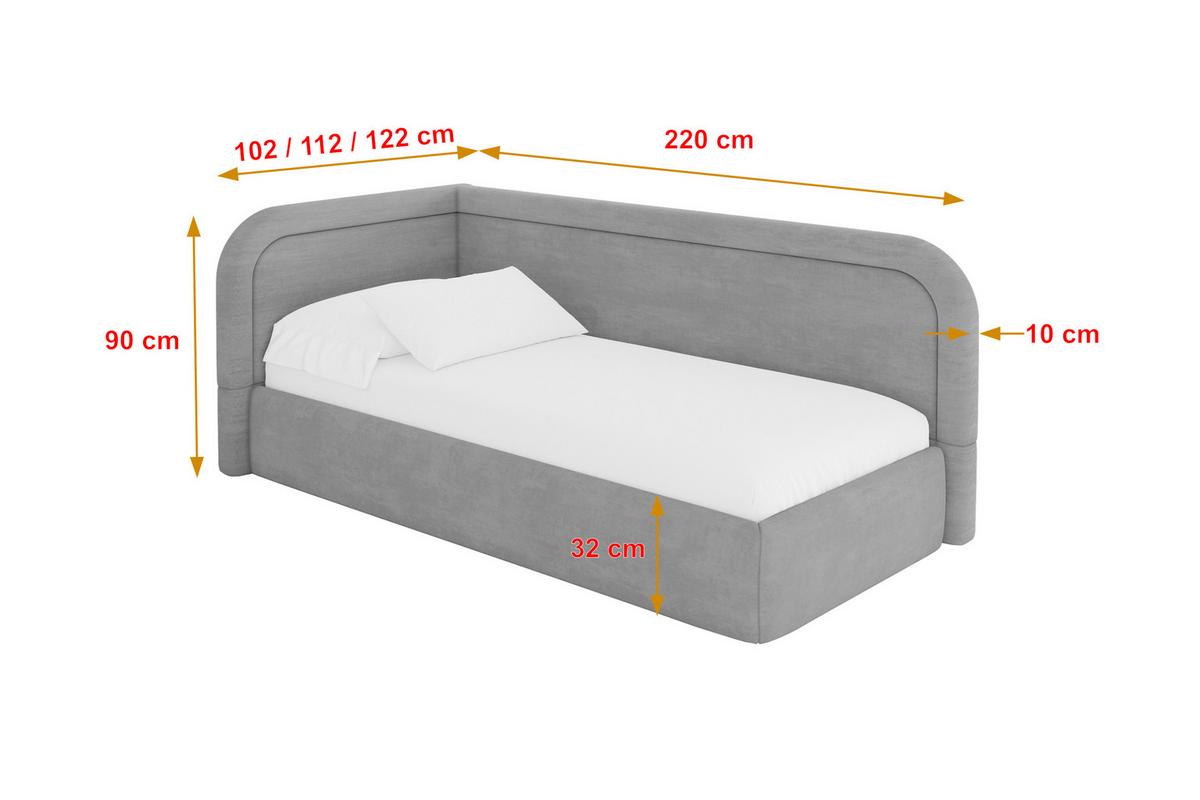 EINZELLBETT Jugendbett mit Bettkasten, Rechts - JOVY 80x200 Grau - Silberfarben, Holzwerkstoff/Textil (80/200cm) - ALTDECOR