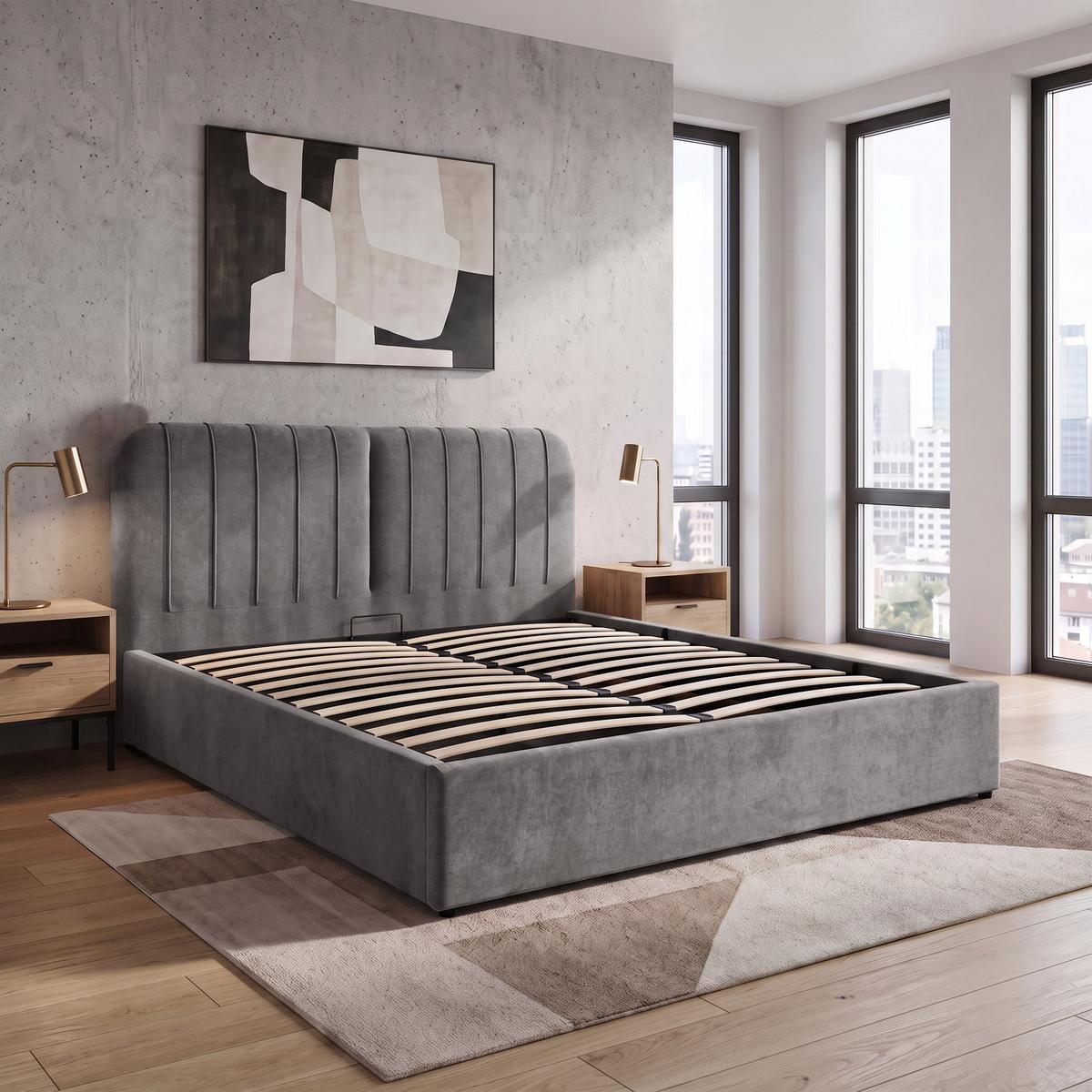 POLSTERBETT Livre ohne Matratze, mit Bettkasten, Gasdruckfedern, 160x200 cm, Chenille-Stoff, Dunkelgrau - Dunkelgrau, Textil (160/200cm) - Beautysofa