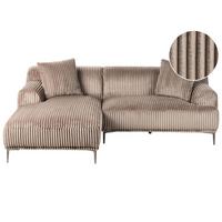 ECKSOFA Cord Hellbraun rechtsseitig Stenum - Hellbraun/Messingfarben, Textil (242/168cm) - Beliani