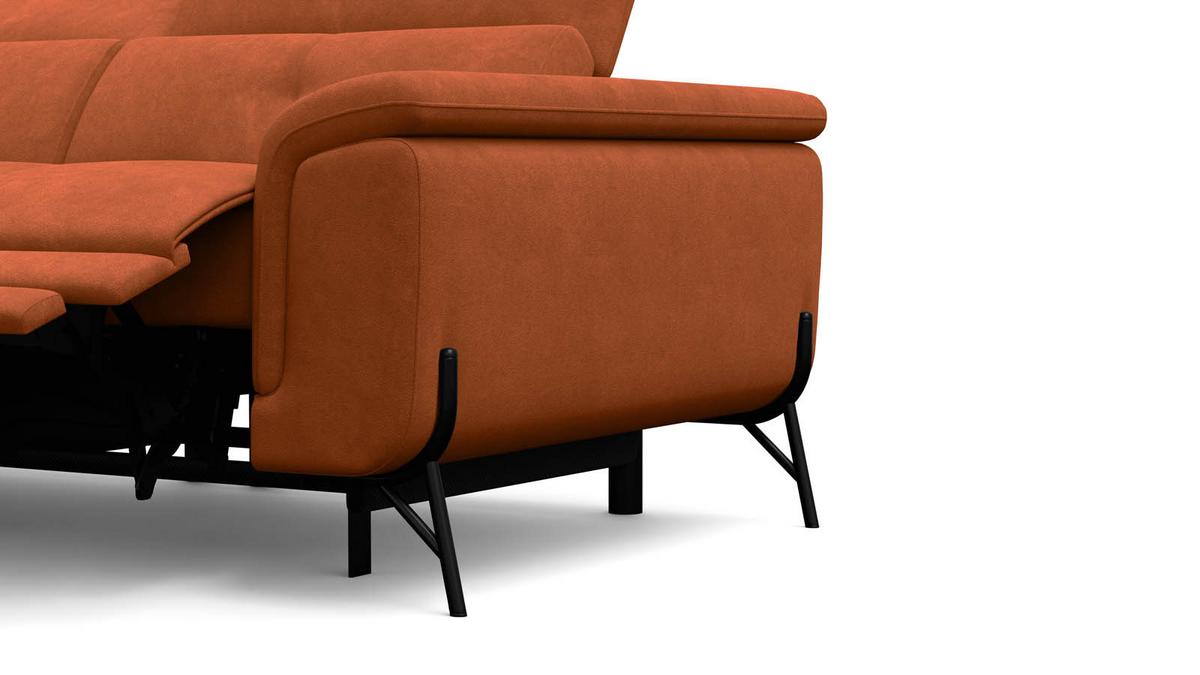 SOFA RELAX AVENA 3-Sitzer, dunkeloranger Veloursstoff - Dunkelorange/Schwarz, Holz/Textil (204/80/108cm) - Courtois Laville